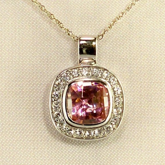 NEW Charles Winston Pink Doublet Cubic Zirconias Silver Necklace, Earrings - Picture 3 of 9